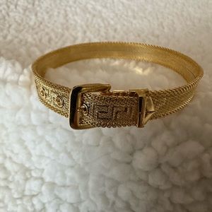 Yellow Gold Etched Greek Key - Belt Buckle Bracelet